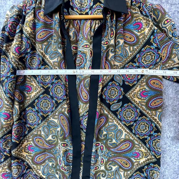 Trina Turk Blouse Womens Medium Colorful Paisley Open Front Maximalist Fun - Picture 4 of 5
